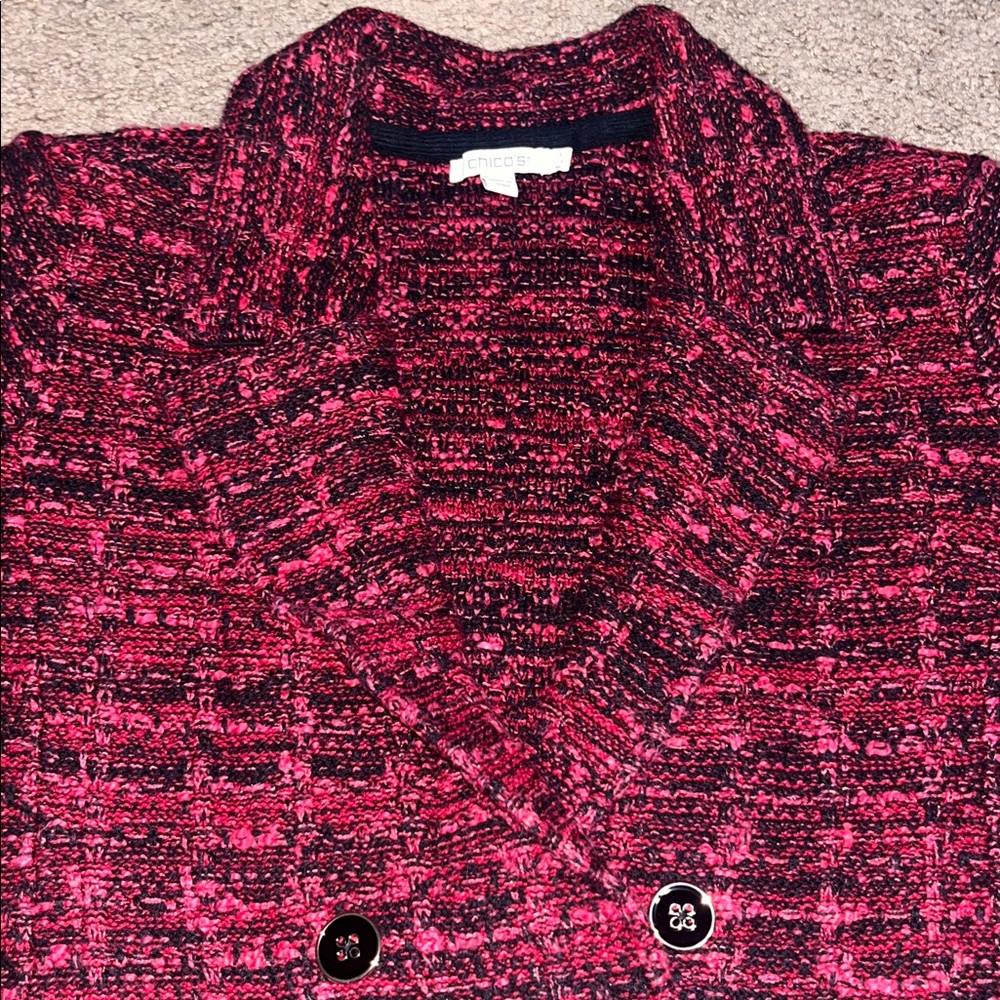 Chico's Tweed Double-Breasted Boxy Sweater Blazer Red Allure XL - Picture 5 of 8